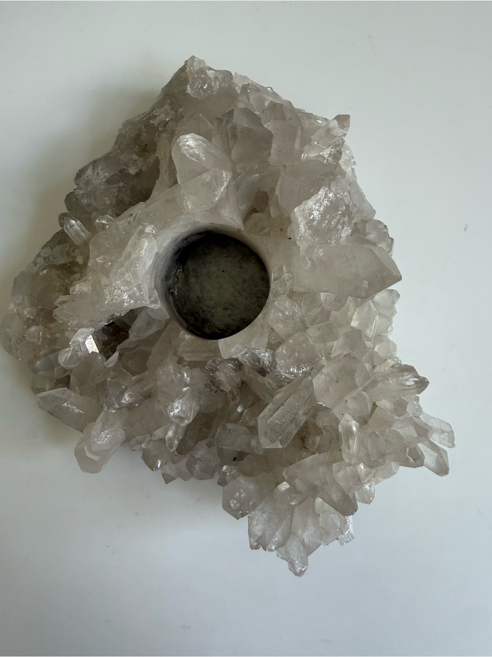 Quartz crystal cluster tea, light or air fern holder